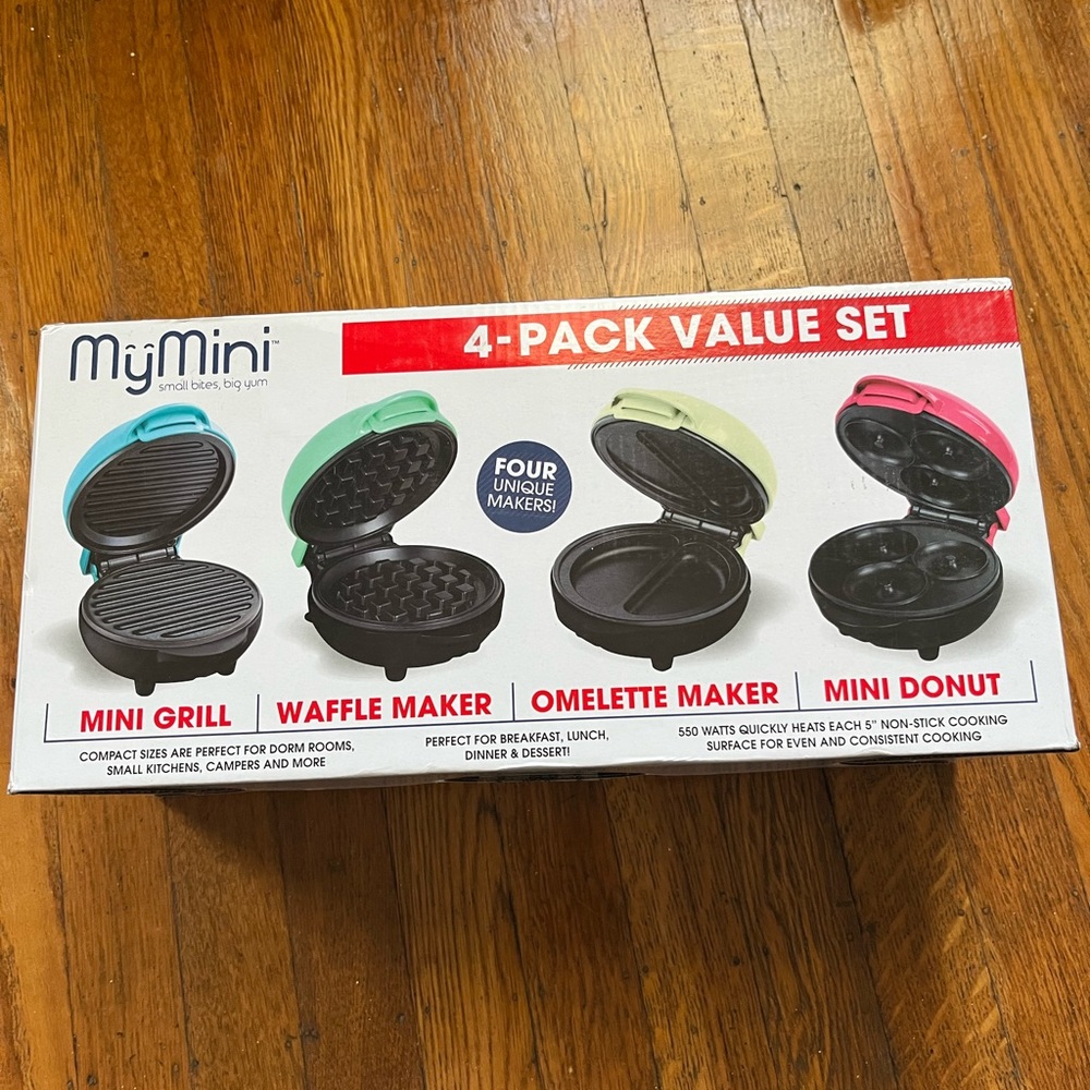 My Mini Waffle, Grill, Donut & Omelette Maker 4 Pack Value Set, New in Box